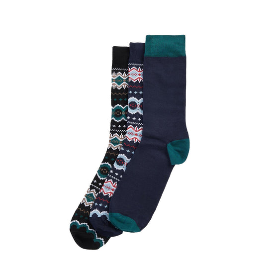 Coffret cadeau de chaussettes Barbour Fair Isle Bleu granit/Loch vert